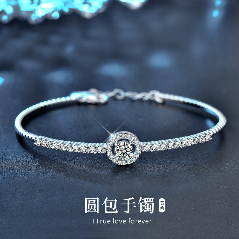 Moissanite 925 silver bracelet, girls' high-end bracelet, open silver bracelet, silver ring, Goddess Day gift accessory
