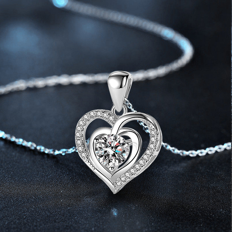 925 Silver Heart Necklace Silver Jewelry Moissanite Trendy Collarbone Pendant Birthday Gift for Girlfriend Accessories