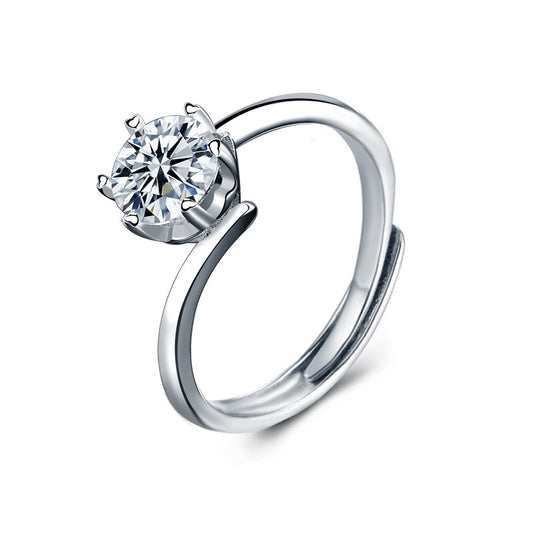 925 Silver Twisted Arm Six-Prong Moissanite Ring, Ins Style Open Ring, Women's Wedding Jewelry, Cross-border E-commerce