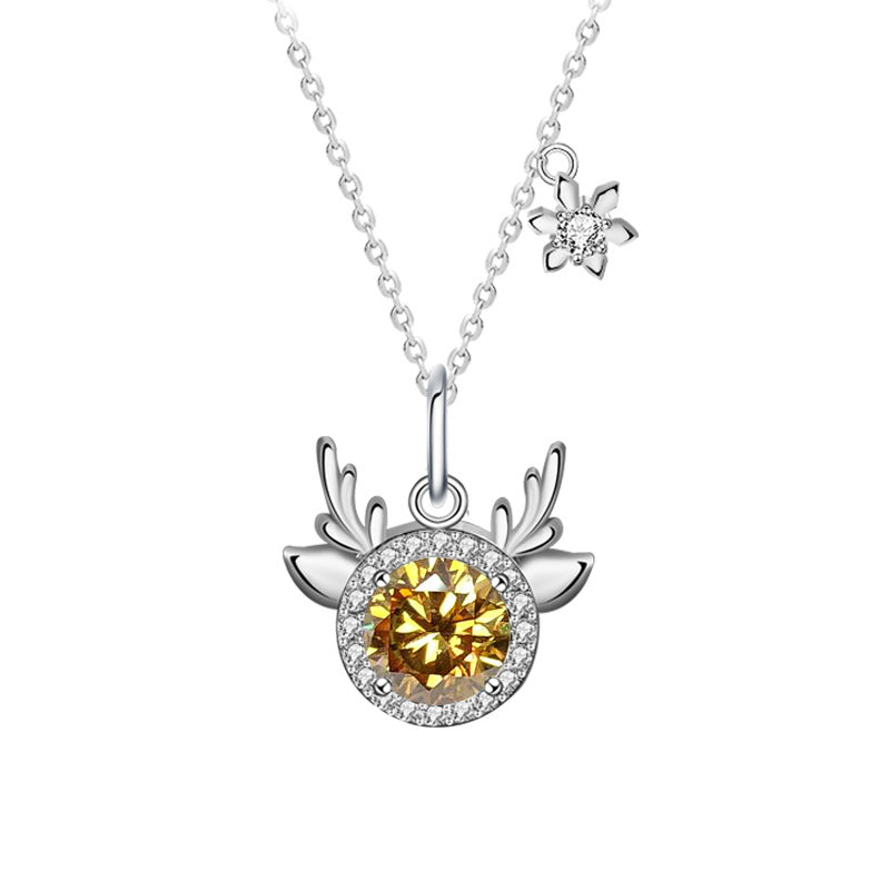 Original Moissanite 925 Sterling Silver "One Deer, You Are Here" Necklace, Exquisite Deer Pendant with Antlers, Cross-border Christmas Ornament
