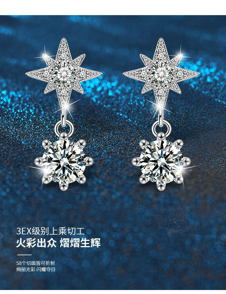 Moissanite Star of David Earrings S925 Sterling Silver Women's Minimalist High-End Tassel Silver Jewelry