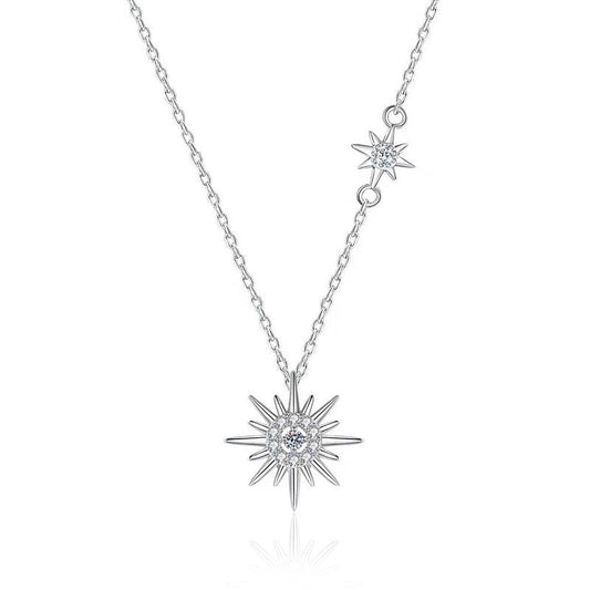 Moissanite Diamond Necklace, Exquisite Women's Collar Fashion Accessory, Trendy Jewelry, Pure Silver Sun Silver Necklace, Summer