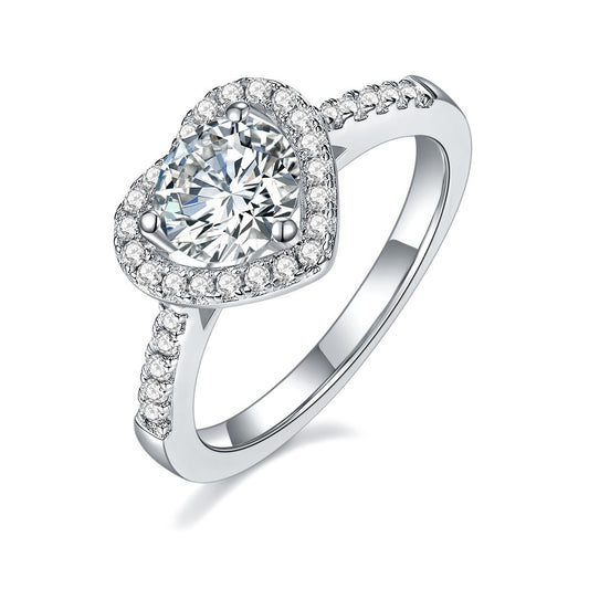 1 Carat Moissanite Ring 925 Sterling Silver Heart Diamond Ring Women's Heart Ring Jewelry with Certificate Proposal Wedding Gift
