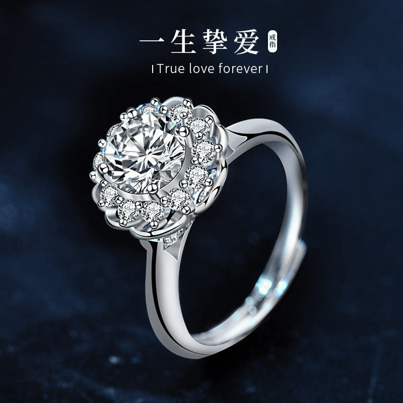 Moissanite engagement ring 1 carat 925 silver round bezel women's wedding gift open jewelry