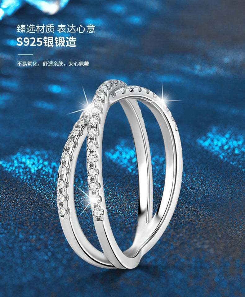 Mossianite ring, 925 silver, color-fast women's exclusive cross-shaped ring, fully set simulated diamond, cross-border jewelry wholesale