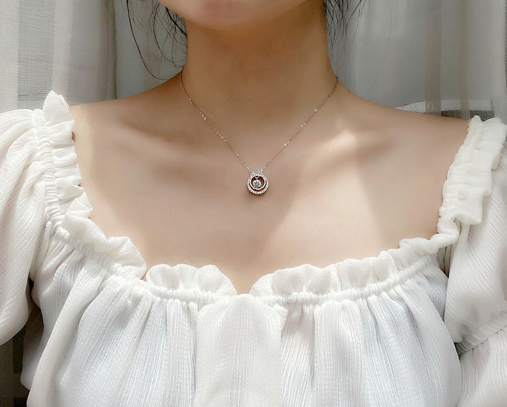 Original Moissanite 925 Sterling Silver Double Layer Necklace Ins Style Women's Versatile Bow Pendant