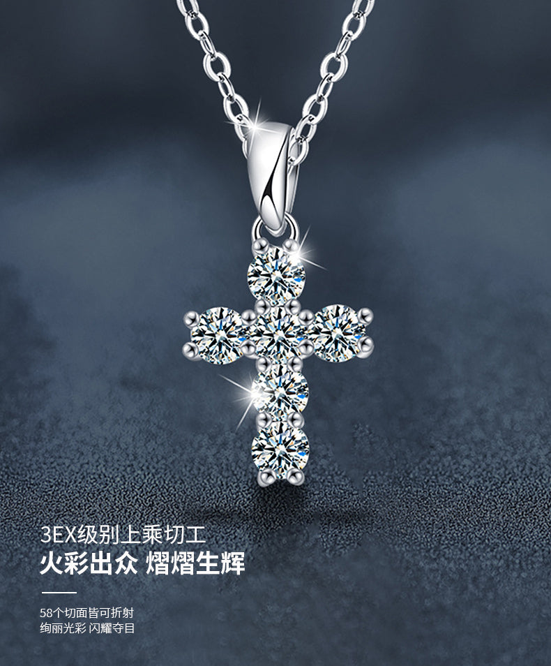 Moissanite Diamond Cross Pendant Necklace 925 Sterling Silver Designed Niche High-End Jewelry Cross-Border Wholesale