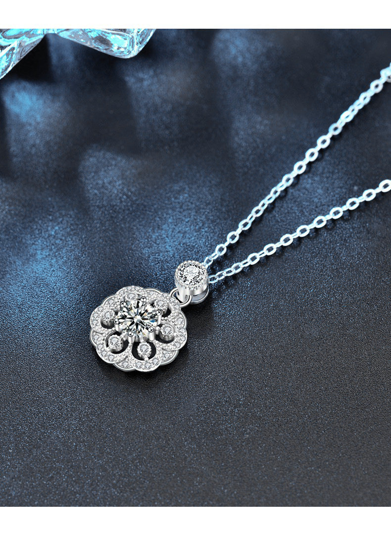 Original Design Cherry Blossom Necklace for Women, 925 Pure Silver Moissanite, Unique Chinese Style Collar Pendant, Versatile Jewelry
