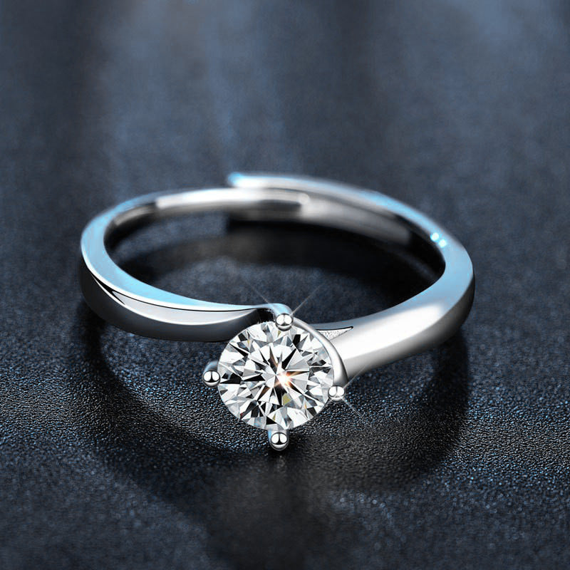 925 Silver Women's Twist Arm Moissanite Ring, 1 Carat Adjustable Women's Ring
