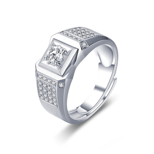 925 Sterling Silver Ring for Men, Trendy and High-End,痞帅 Moissanite Open Adjustable Finger Ring, Cross-border Jewelry