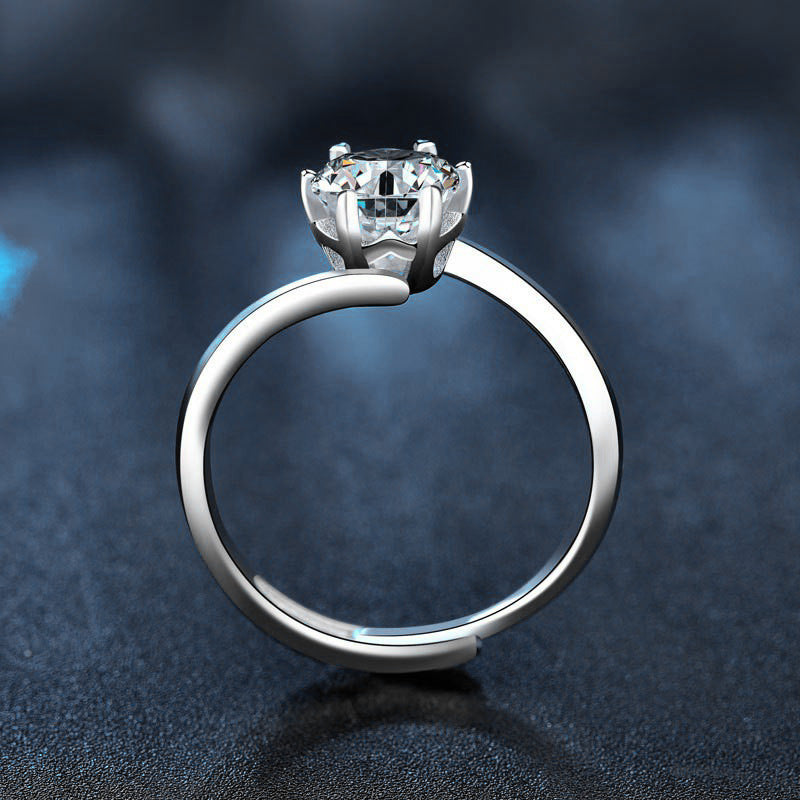 925 Silver Twisted Arm Six-Prong Moissanite Ring, Ins Style Open Ring, Women's Wedding Jewelry, Cross-border E-commerce