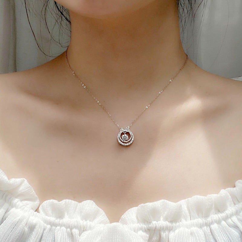 Original Moissanite 925 Sterling Silver Double Layer Necklace Ins Style Women's Versatile Bow Pendant