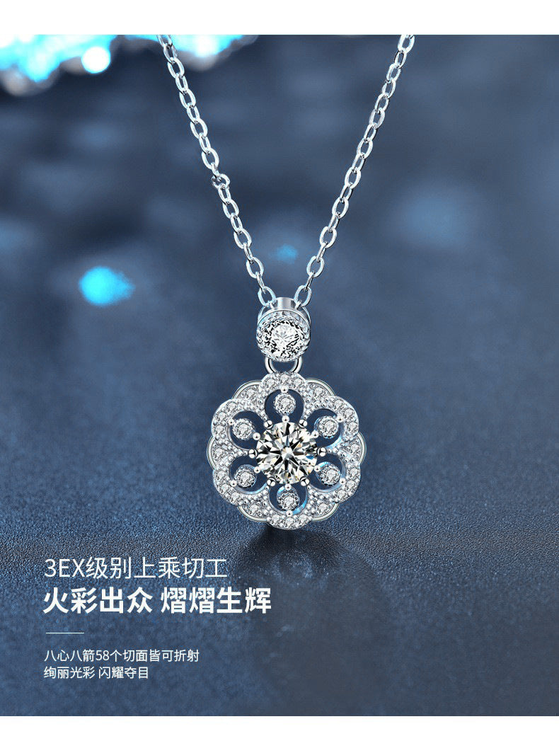 Original Design Cherry Blossom Necklace for Women, 925 Pure Silver Moissanite, Unique Chinese Style Collar Pendant, Versatile Jewelry