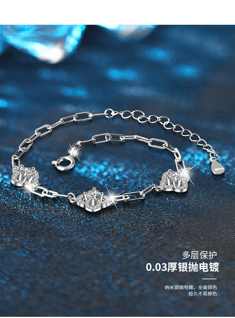 跨境s925纯银莫桑四叶草手链高版本不掉色手链女王节饰品
