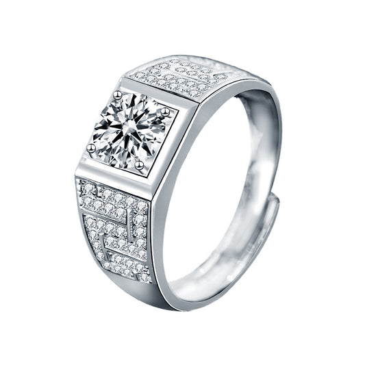 925 Sterling Silver Ring Men's Diamond Ring Cross-border European and American Hip-hop Open Ring Moissanite Men's Ring Non-fading High-end