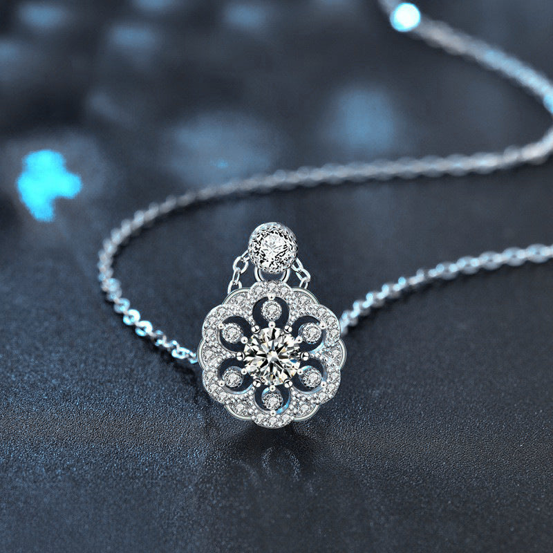 Original Design Cherry Blossom Necklace for Women, 925 Pure Silver Moissanite, Unique Chinese Style Collar Pendant, Versatile Jewelry