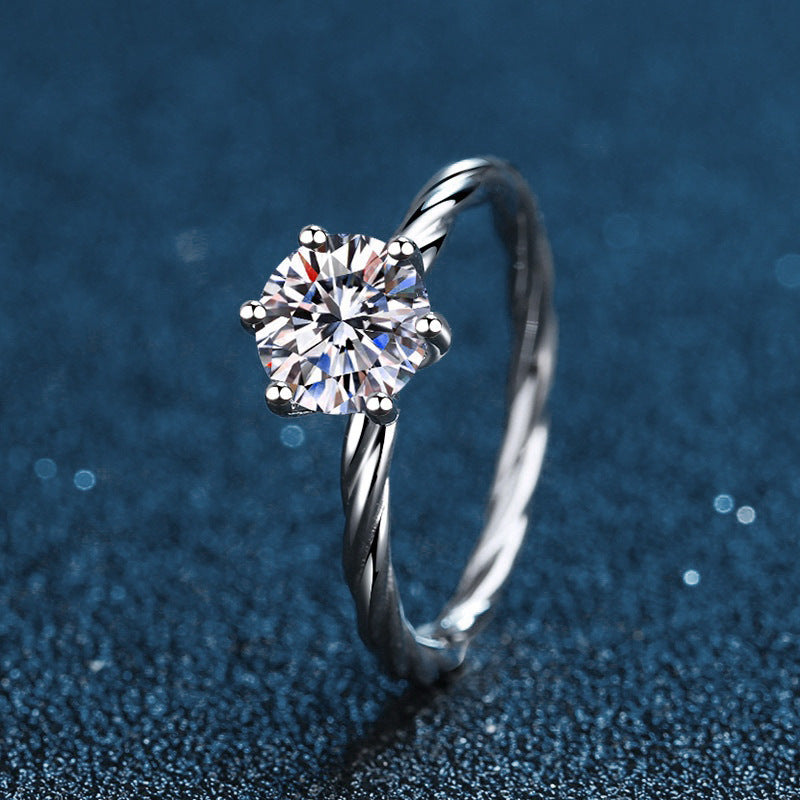 Moissanite women's ring 925 pure silver unique high-end style full set twisted arm braided finger ring silver jewelry