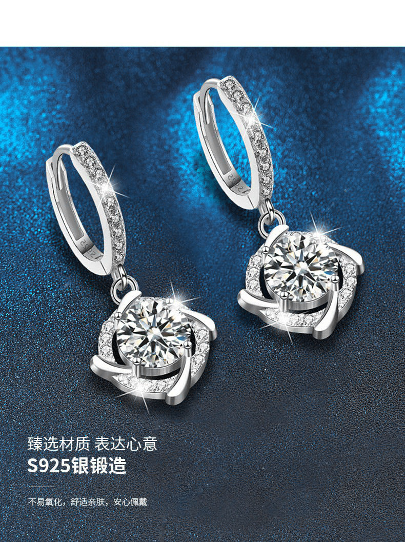 Mossianite Earrings Windmill Earring Clips 925 Pure Silver Earrings Versatile Luxury High-end Foreign Trade Earrings Studs