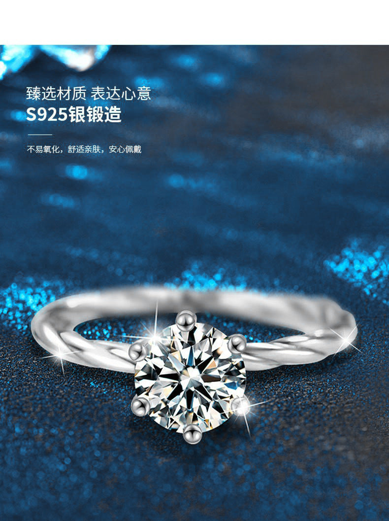 Moissanite women's ring 925 pure silver unique high-end style full set twisted arm braided finger ring silver jewelry