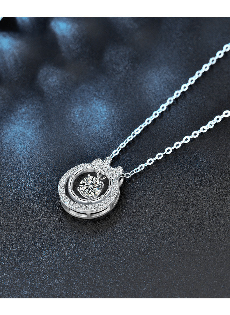 Original Moissanite 925 Sterling Silver Double Layer Necklace Ins Style Women's Versatile Bow Pendant