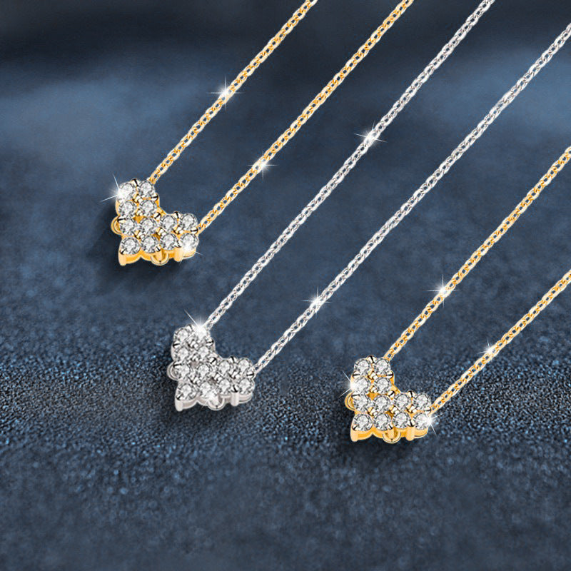 925 Sterling Silver Heart Necklace for Women, Sweet and Cool Style, Spliced Zircon Inlay, One Necklace with Two Ways to Wear, Four-Leaf Clover Necklace, Clavicle Chain
