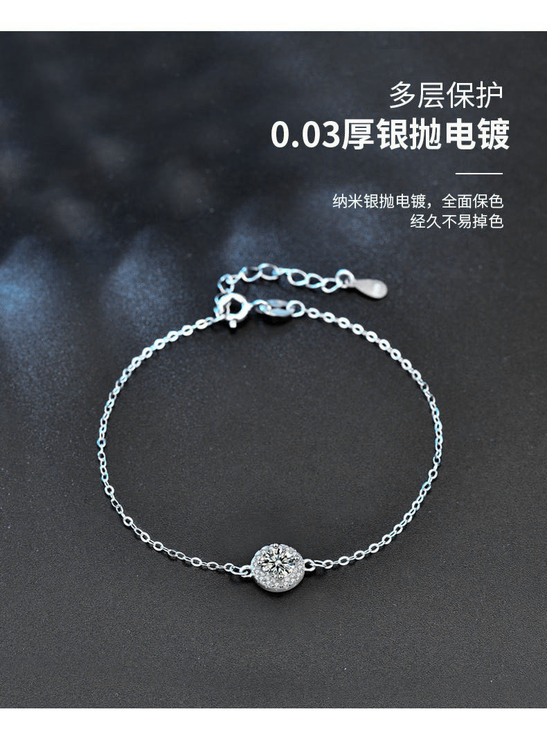 Moissanite 925 sterling silver summer small fresh round bracelet girls niche bracelet best friend gift 