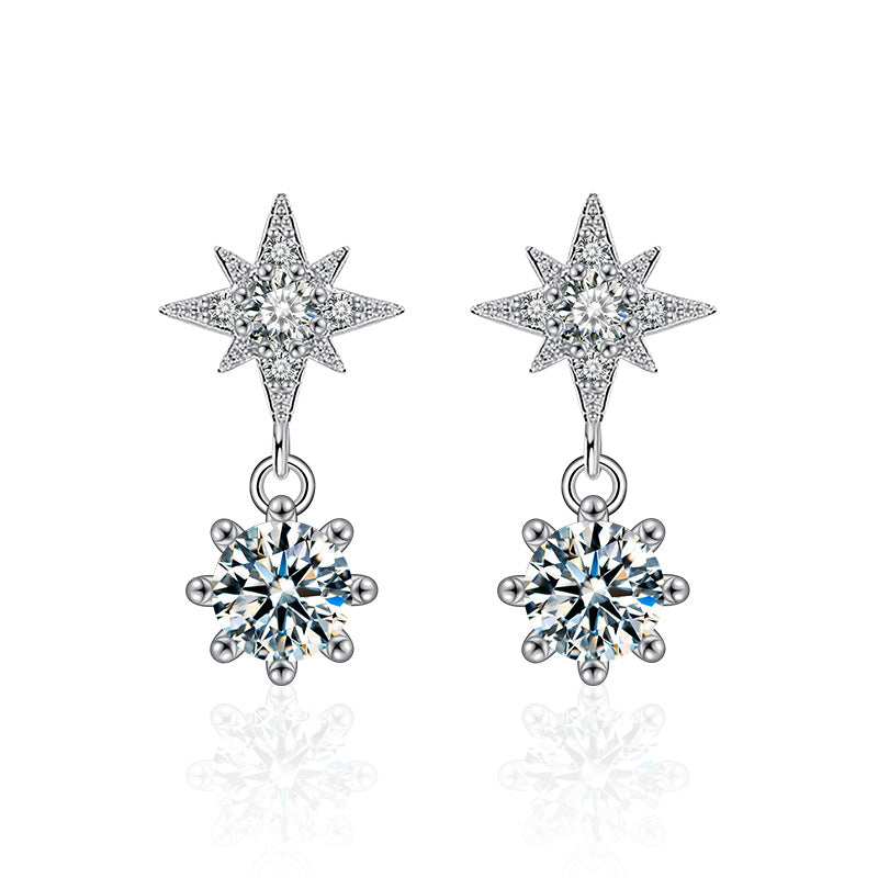 Moissanite Star of David Earrings S925 Sterling Silver Women's Minimalist High-End Tassel Silver Jewelry