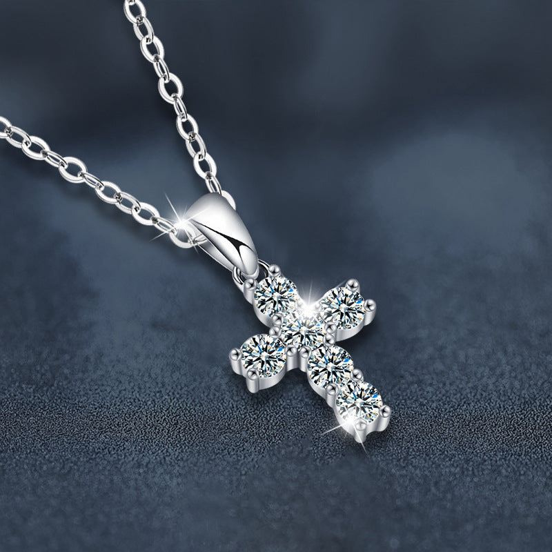 Moissanite Diamond Cross Pendant Necklace 925 Sterling Silver Designed Niche High-End Jewelry Cross-Border Wholesale