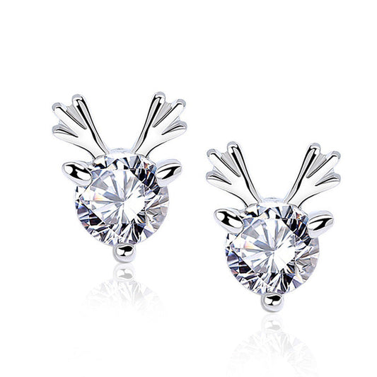 Moissanite Christmas earring wholesale 925 pure silver reindeer earring accessories, stylish and cute ear jewelry for Instagram