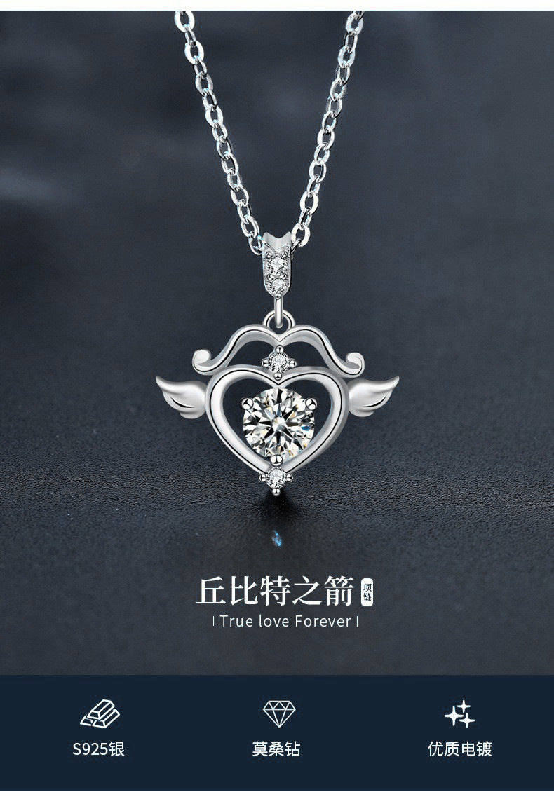 Moissanite Diamond Cupid's Arrow Necklace for Women, 925 Sterling Silver Collar Chain, Personality Creative 520 Silver Pendant Jewelry