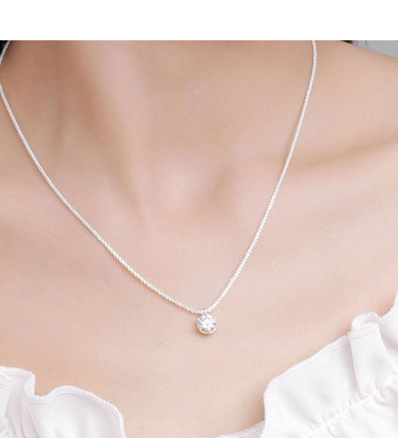 Mossianite, Sparkling Crown Six-Prong Necklace, Luxurious and Sophisticated Pure Silver Starlight Chain for Women
