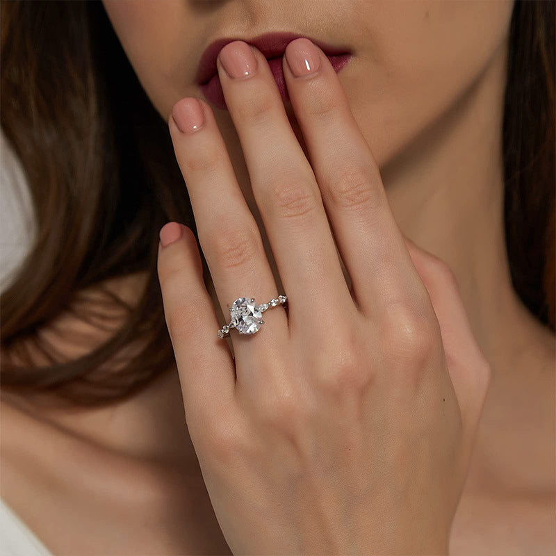 925 Sterling Silver Oval Ring Moissanite Women's Engagement Ring Empty Setting European and American Style Cross-border Jewelry