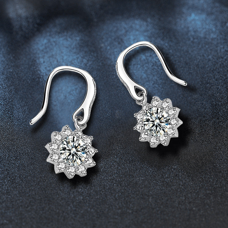 925 Sterling Silver Earrings Jewelry Sunflower Moissanite Diamond Ear Hooks Dangle Earrings Simple Flower Earrings