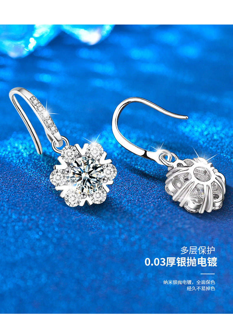 Moissanite Earrings High-end 925 Silver Ins Style Korean New Snowflake Earrings