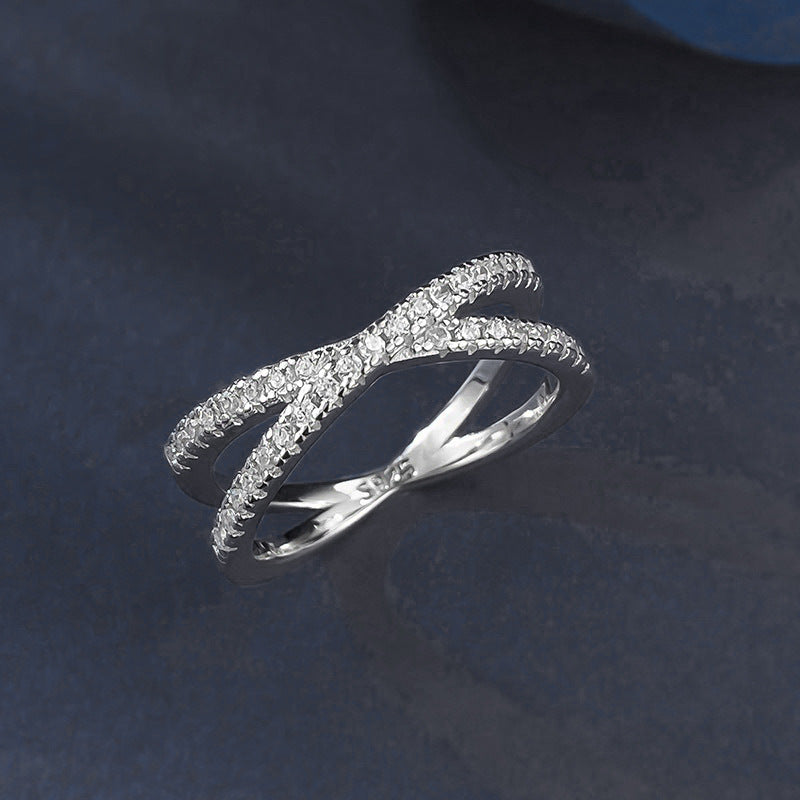 Mossianite ring, 925 silver, color-fast women's exclusive cross-shaped ring, fully set simulated diamond, cross-border jewelry wholesale