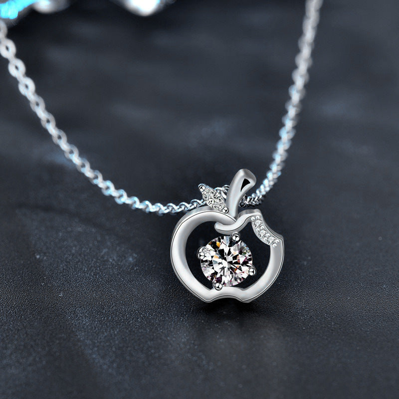Original design 925 necklace for girls, pure silver apple pendant with moissanite, Christmas gift, foreign trade jewelry
