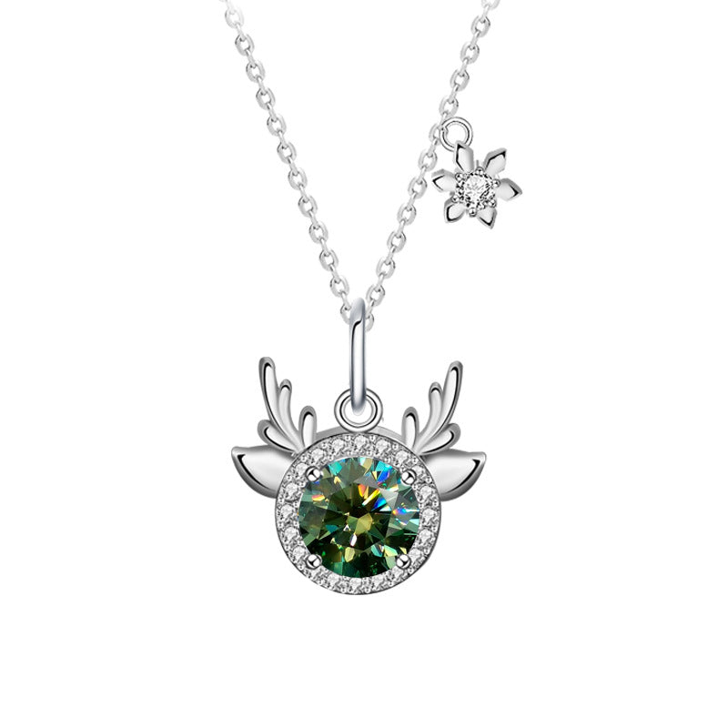 Original Moissanite 925 Sterling Silver "One Deer, You Are Here" Necklace, Exquisite Deer Pendant with Antlers, Cross-border Christmas Ornament