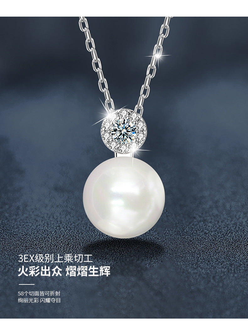 Moissanite Freshwater Pearl Necklace Non-Fading Women's Summer High-End 925 Sterling Silver Necklace Fashionable Versatile Pendant