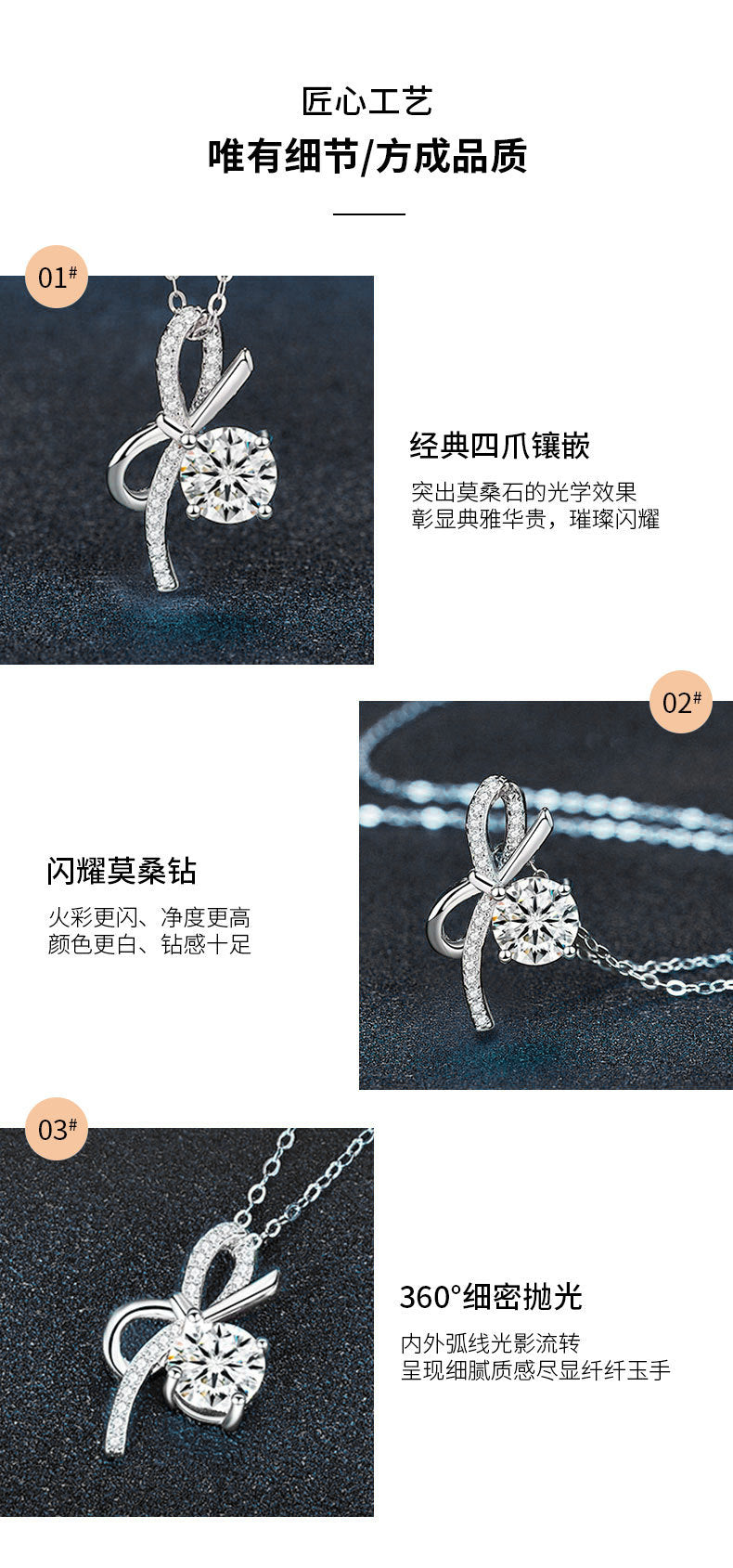 S925 Sterling Silver Luxury Bow Pendant Moissanite Necklace for Women, Unique Design, High-end Style, Cross-border Accessories