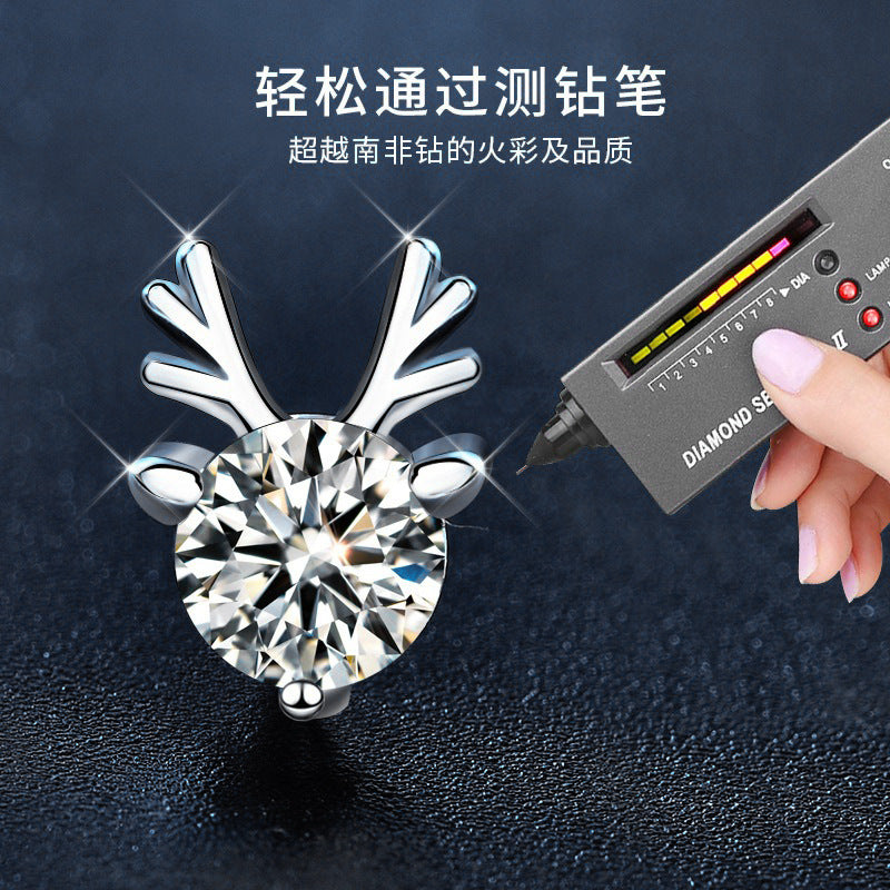 莫桑钻一鹿有你圣诞耳钉批发925纯银麋鹿耳环饰品ins气质可爱耳饰