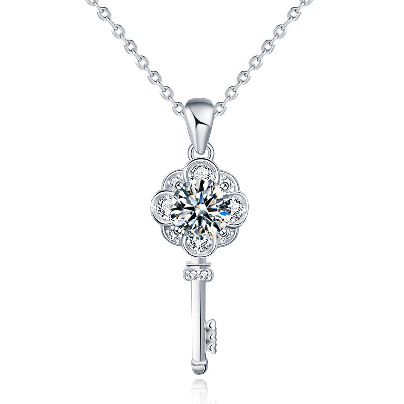 Original Design Jewelry Moissanite 925 Sterling Silver Key Necklace Women's Long Versatile Clavicle Pendant Couple Jewelry