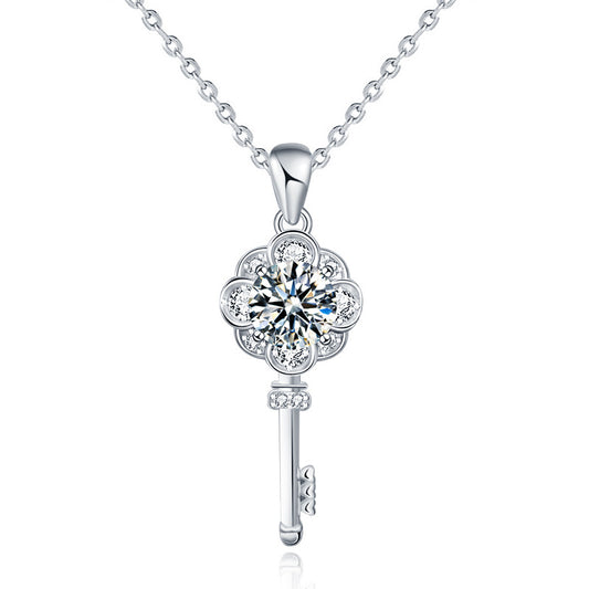 Original Design Jewelry Moissanite 925 Sterling Silver Key Necklace Women's Long Versatile Clavicle Pendant Couple Jewelry
